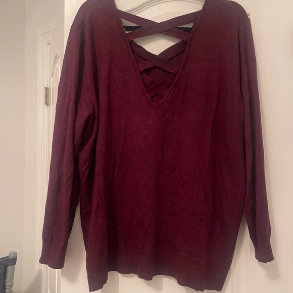 Love Ellie 2x Burgundy Criss Cross Back V Neck Front Sweater - Picture 2 of 5